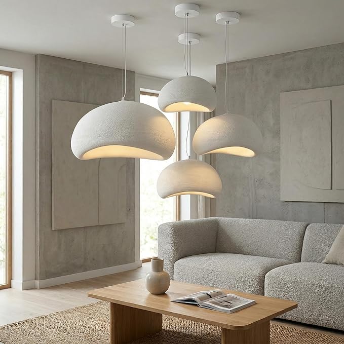 JAYMP 70cm Wabi Sabi Pendant Light for Living Room Hallway Restaurant Modern Hanging Lamp E26 Base Japanese Style Bird Nest Shape Lighting Fixture, 1 Pack (Matte White,B Shape, 70cm/27.6in)