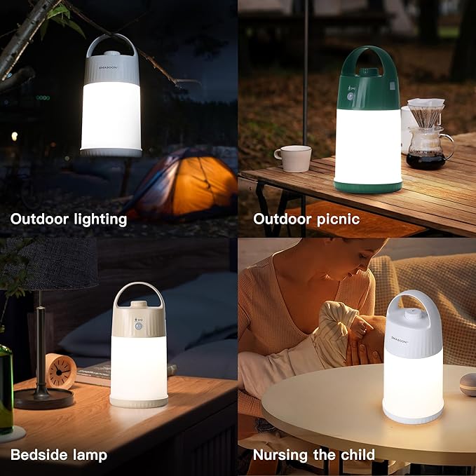 Motion Sensor LED Night Light - Cordless Battery Powered Table Lamp, Portable Lamps Lantern for Outdoor Camping Tents, 4 Brightness Level, Press Dimmable Safe Night Lights, 1 Pack (White)