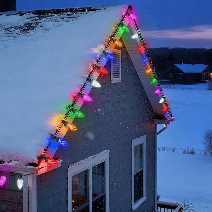 iBaycon RGB C9 Christmas Lights, 65FT Color Changing String Lights, Connectable Remote Control Waterproof Outdoor, C9 String Light for Xmas Tree House Eaves Roof Christmas Holiday Decor