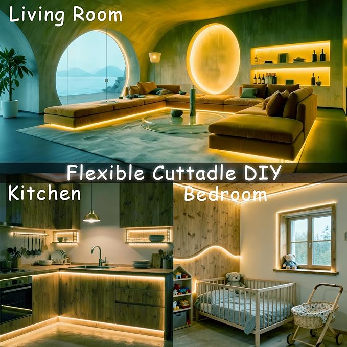 4000k 30ft Led Strip Lights for Bedroom Dimmable 10 FT 180 LEDs Rope Light Flexible Super Bright White Tape Lights for Ceiling Room Home Decor Luces LEDs for DIY Living Room Kitchen Vanity
