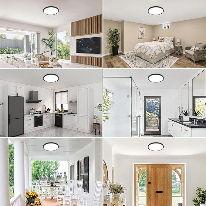 Hlite 6pack 9 Inch Flush Mount LED Ceiling Light Fixture,18W 1800LM Super Slim Light Fixtures Ceiling Mount 3000K/4000K/5000K 3CCT Selectable,Light Fixtures for Kitchen,Bedroom(Black)