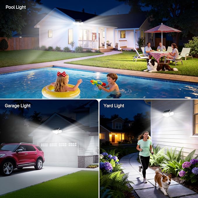 2026 Motion Sensor Solar Lights Outdoor with Dual PIR & Curved 300° Wide Beam, 4000LM Solar Flood Lights Larger 3500mAh, Adjustable Solar Security Spot Lights Waterproof for Yard-2Pack White