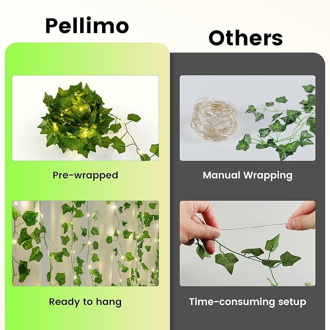 Ivy Vine String Lights, 23FT 73 LED Pre-Wrapped Faux Ivy Garland with Fairy Lights, USB & Battery Powered Leaf Lights for Bedroom Wall, Dorm Room, Classroom Decor, Warm White