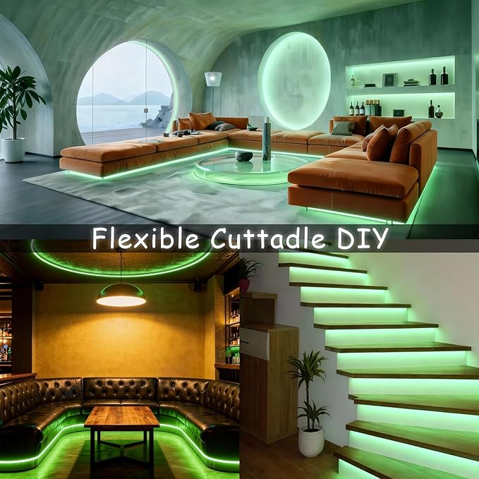 Green 30ft Led Lights Strip ST. Patrick's Day Decorations Indoor Rope Lights Easy DIY Cuttable Strip Lights for Room Bathroom Living Room Kitchen Ceiling Wall Vanity Mirror Decor
