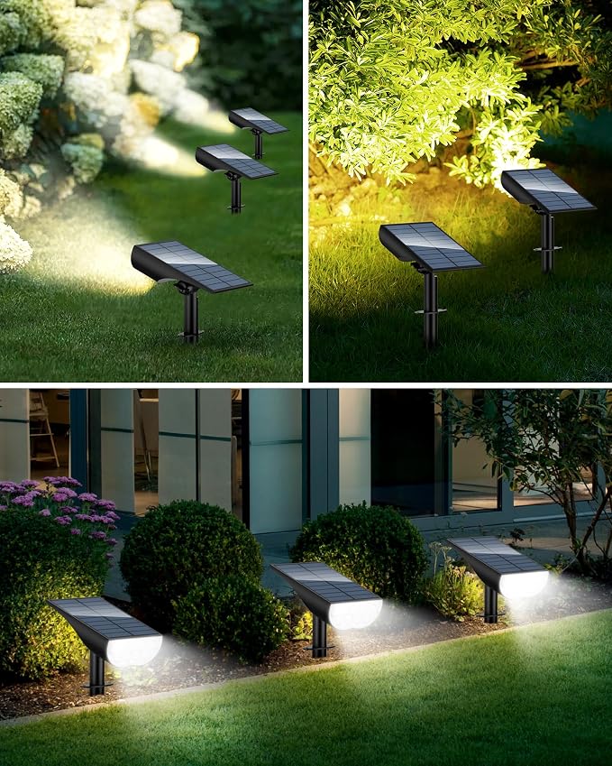 Solar Spot Lights Outdoor Waterproof, 3 Lighting Modes Solar Spotlights, Dusk to Dawn Spot Light for Yard Pathway Landscape Driveway, Warm White, 6 Pack