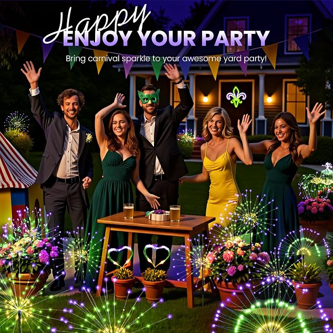 PEVOROS Garden Decor Solar Lights Outdoor,6 Pack 120LED Waterproof Colorful Solar Garden Lights Your Outdoor Decoration,Yard, Patio, Porch,Flower Pot,Pathway, for 4th of July (Purple, Green, Yellow)