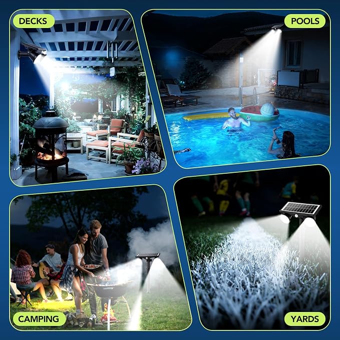 2Pack Solar Lights Outdoor Waterproof, 6000K Ultra Bright,2 Lighting Modes Motion Sensor Outdoor Flood Light,Adjustable Heads and Glass Panel Solar Powered Spotlights for Pathway Garden Yard