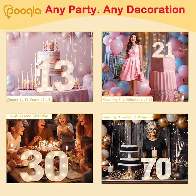 Pooqla Decorative LED Light Up Number Letters, White Plastic Marquee Number Lights Sign for 45th Birthday Party Wedding Decor, Battery Operated (45)