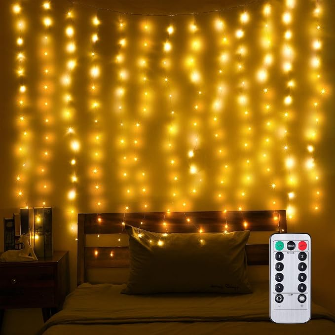 Tuanse 3 Pack 195 LED Curtain Tapestry Lights Backdrop String Lights, 6.5 x 5 Feet Hanging Fairy Curtain Light with 8 Lighting Modes and Remote for Bedroom Window Wall Indoor Outdoor Graduation Decor