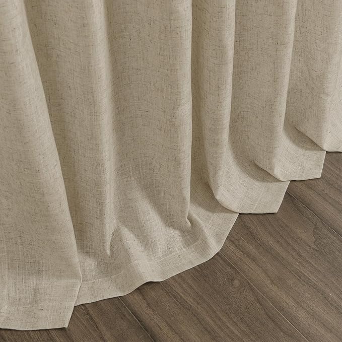 Eggshell Beige Linen 144 Inch Curtains for Living Room Light Filtering Semi Sheer Curtain Back Tab Rustic Farmhouse Decor Burlap Elegant Drapes Floor to Ceiling High Window for Bedroom 52x144,2 Panels