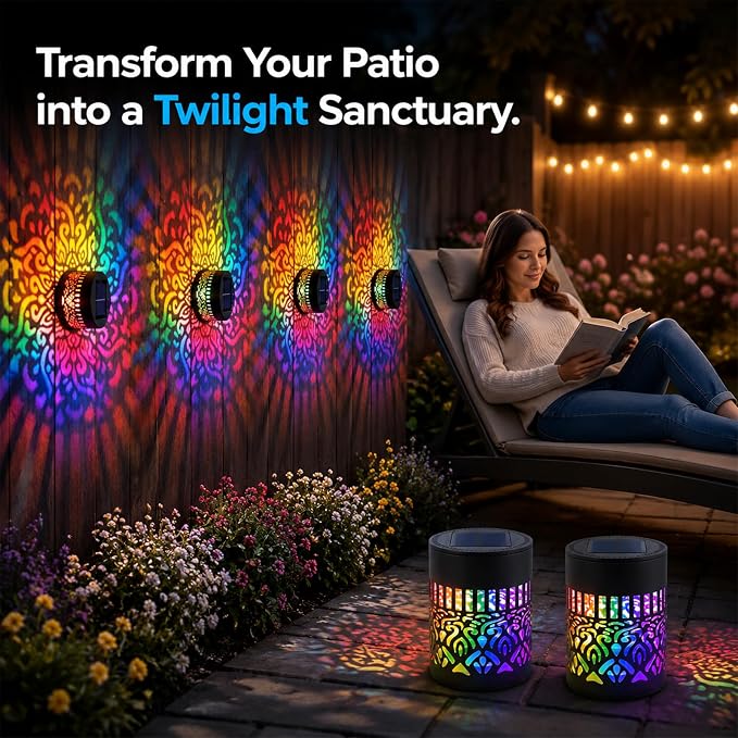 2026 New Seven-Color Changing Solar Mandala Projection Wall Light IP65 Water Proof Decorative Mandala Lights Outdoor Metal Fence Lights for Yard Garden Post Patio Backyard Decor (2pcs)