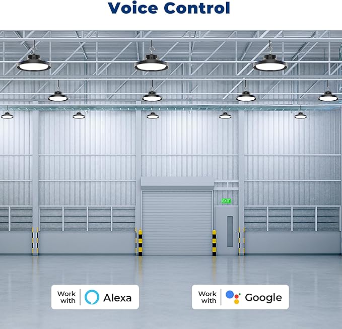 CINOTON Smart UFO LED High Bay Light 150W 21000lm, 2700K-6500K 1-100% Brightness Stepless Dimm Aluminum Shop Lights, ETL Listed Lighting for Garage Factory, APP/Alexa/Remote Control, 120-277V, 1 Pack