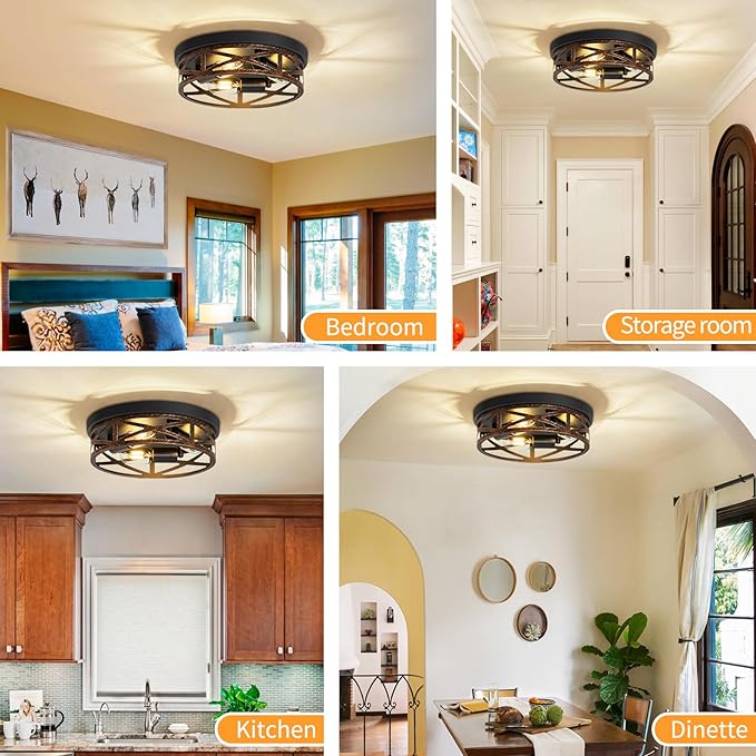 ZHU YAN Farmhouse Ceiling Light,Hallway Light Fixtures Ceiling,Rustic Metal Black 3-Light Flush Mount Light Fixture for Farmhouse,Kitchen,Entryway,Hall (1 Pack)