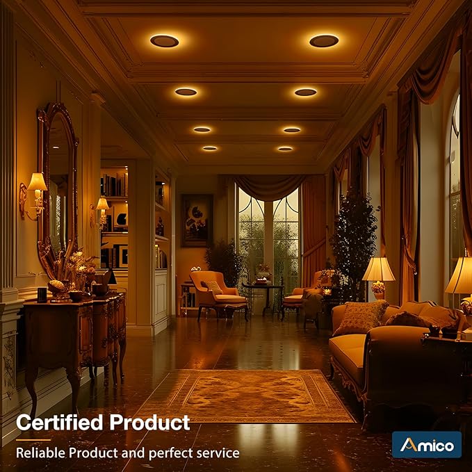 Amico 12 Pack Black 4 Inch 5CCT LED Recessed Ceiling Light with Night Light, 2700K/3000K/3500K/4000K/5000K Selectable Ultra-Thin Lighting, 10W=90W, 700LM, Dimmable Canless Wafer Downlight - ETL&FCC