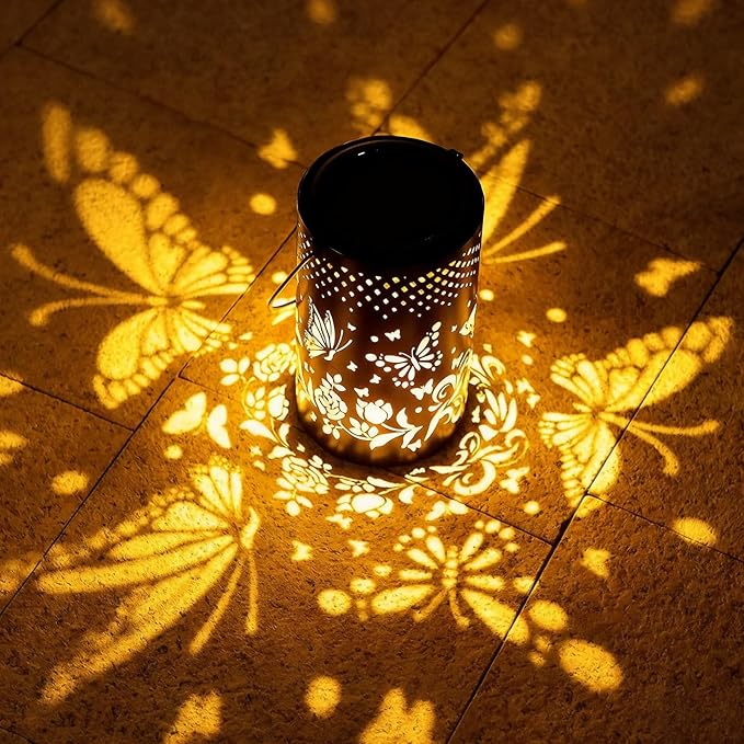Butterfly Solar Lanterns Outdoor Waterproof Hanging Lights, Butterfly Garden Decor Gifts for Women Mom Grandma, Metal Decorative LED Solar Lanterns for Yard Patio Porch Balcony Garden Decor