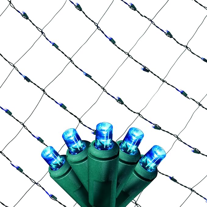 Christmas Light Net – 150 LED Blue Mesh Lights - 4 ft x 6 ft – Outdoor/Indoor – Net Lights for Bushes, Hedges or Trees