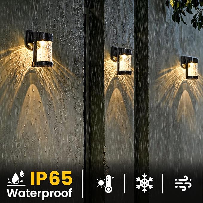 PEVOROS 1 Pack Solar Fence Lights Outdoor, Crackled Glass Wall Light for Porch, Fence, Shed, Barn, Patio, Glass Crackle Lampshade with Warm LED Light