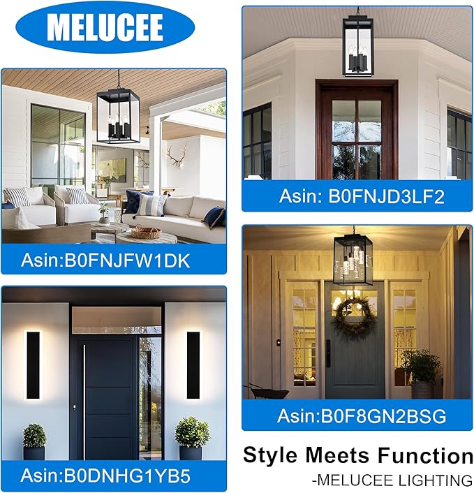 MELUCEE Large Outdoor Pendant Light Fixtures 6-Light Hanging Porch Lights Ceiling Mount 16'' Lantern Pendant Lights Black Brass Outside Chandelier with Clear Glass for Porch Patio Gazebo Entrance