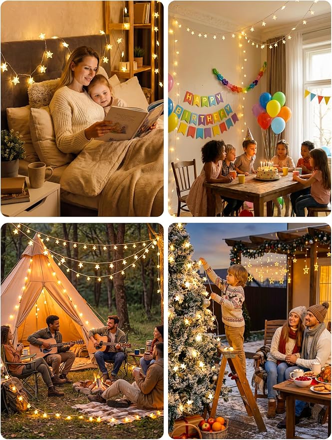 Star String Lights Battery&USB Powered,19FT 50LED Star Fairy Lights with Remote, Hanging Star Lights for Home, Kids Tent, Bedroom,Porch, Classroom, Christmas,Party,Room Decor,Warm White
