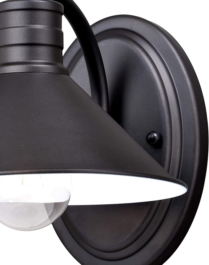 VAXCEL Akron 1-Light 8 inch Wide Oil Rubbed Bronze and Matte White Farmhouse Bathroom Vanity Lighting Fixture, Metal Shade, Dimmable, LED Compatible, Wall Mounted Steel Sconce