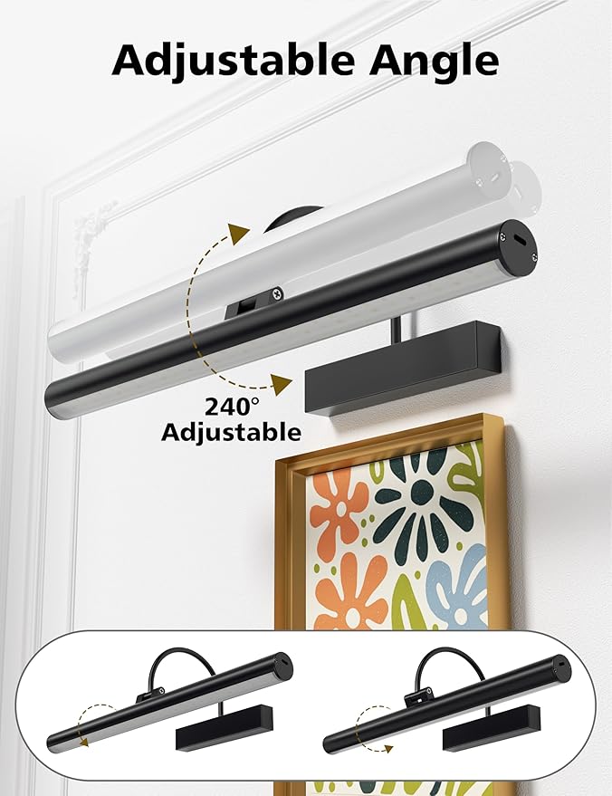 VOLISUN Picture Lights for Wall, 16 inch Rechargable Picture Light Battery Operated, 3 Color Temperatures Cordless Picture Light with Remote, Art Light for Paintings, Gallery, Portrait, 1 Pack (Black)