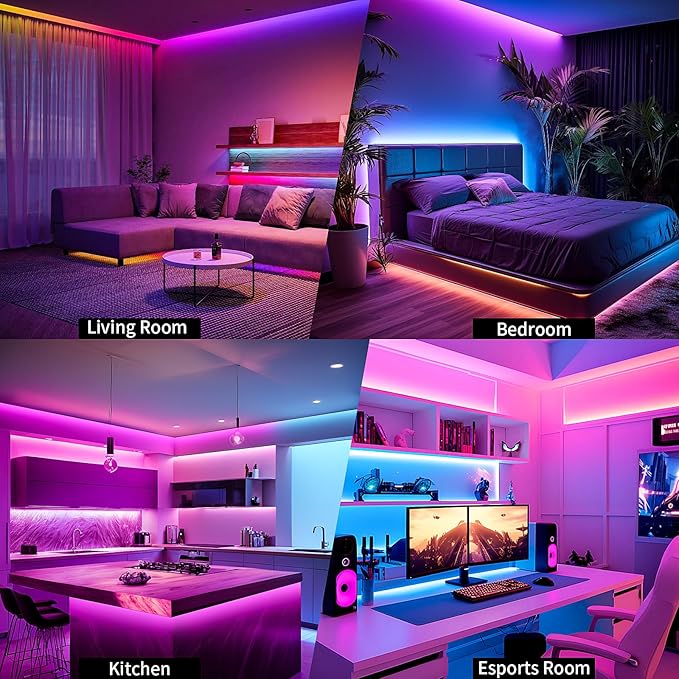 KSIPZE LED Strip Lights 50FT, RGB LED Lights for Bedroom, Smart APP Control LED Lights, Music Sync, DIY Multiple Colors, Flexible Color Changing LED Strip Lighting for Home Room Decor