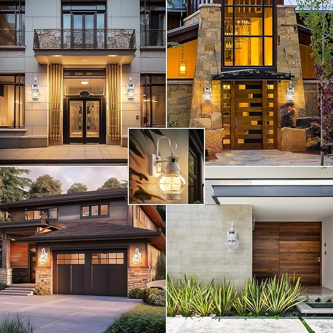 Lamomo White Outdoor Light,Exterior Front Porch Lights for House,Dusk to Dawn Motion Sensor Lights,Waterproof Anti-Rust Wall Mount Lantern for Outside,Garage(NO Bulb)