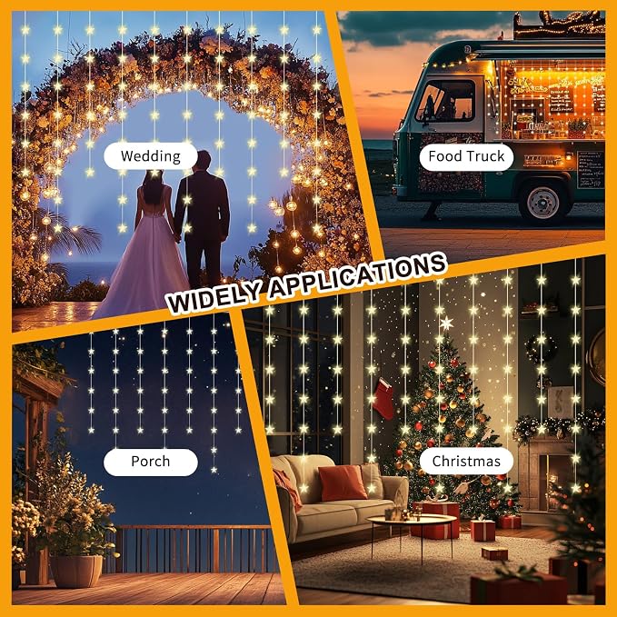 Star Curtain Lights, Warm White Window Lights 70 Stars Hanging Light with Remote Fairy Led Twinkle String Lights Home Bedroom Wall Ceiling Décor for Christmas, Wedding, Party, Birthday