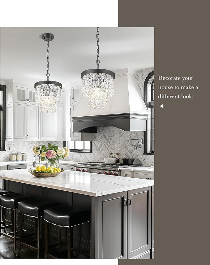 10" Water Ripple Pendant Lights, 2-Tier Modern Pendant Lights Kitchen Island, Black Hanging lamp, Chandeliers for Dining Room Kitchen Island Bedroom Entryway, CC4848-1P-BK