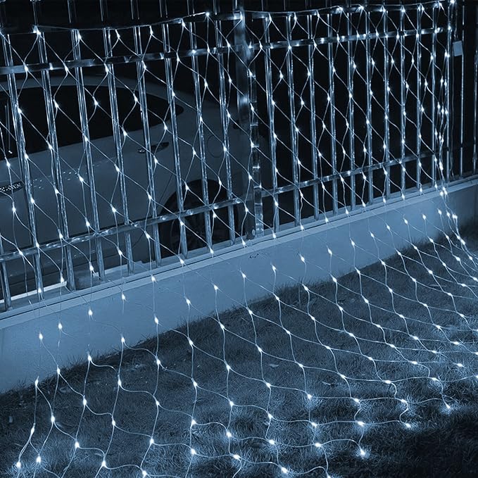 Dazzle Bright Christmas 360 LED Net Lights, 12FT x 5 FT Connectable Waterproof String Lights Clear Wire with 8 Modes, Christmas Decorations for Indoor Outdoor Xmas Party Yard Garden Decor (White)