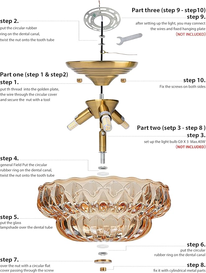 Semi Flush Mount Ceiling Light,11IN Vintage Gold Hallway Lights Fixture,3-Bulb Globe Amber Glass Close to Ceiling Light for Bathroom, Hallway, Dining Room,Bulb Not Included