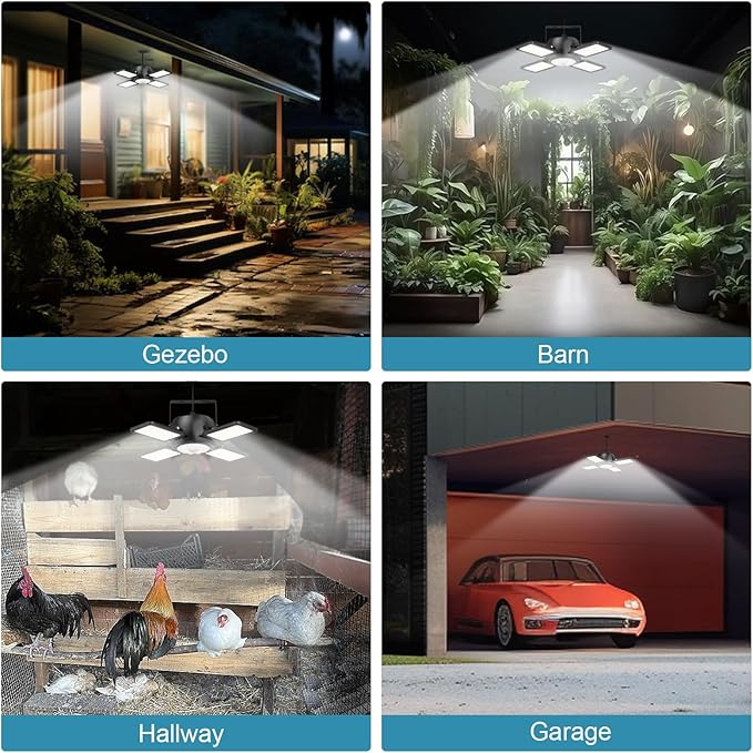 INXPHY Solar Shed Light Outdoor Indoor, Upgrade 6500K 1200Lumen 174 LEDs Motion Sensor Pendant Light, 120°Adjustable 4+1 Solar Powered Lights Camping Plants Garage Waterproof Remote & Timer