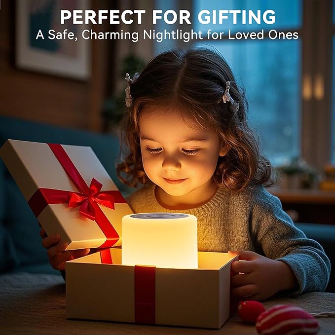 Auxmir Night Light for Kids Baby, Dimmable Touch Lamp for Nursery, 11 RGB Colors 5 Brightness, Portable Rechargeable Bedside Table Lamp for Nightstand, Kids Night Light for Bedroom Living Room, Brown