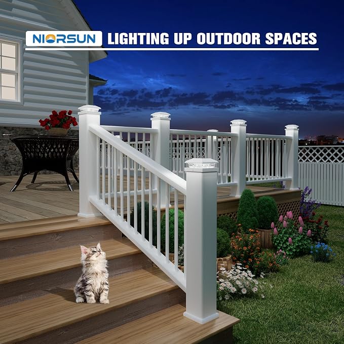 NIORSUN Solar Post Lights Outdoor, Fence Post Solar Lights Cool White, Waterproof, Garden Patio Fence Deck Decor, 4x4 Posts Cap Wood Vinyl, 5x5 Vinyl, White 24 Pack