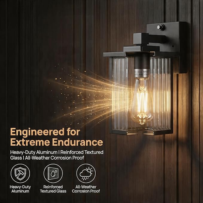 Dusk to Dawn Outdoor Lighting, Waterproof Outdoor Porch Light with Tempered Glass, Outdoor Light Fixture for House Exterior Front Door Garage Patio