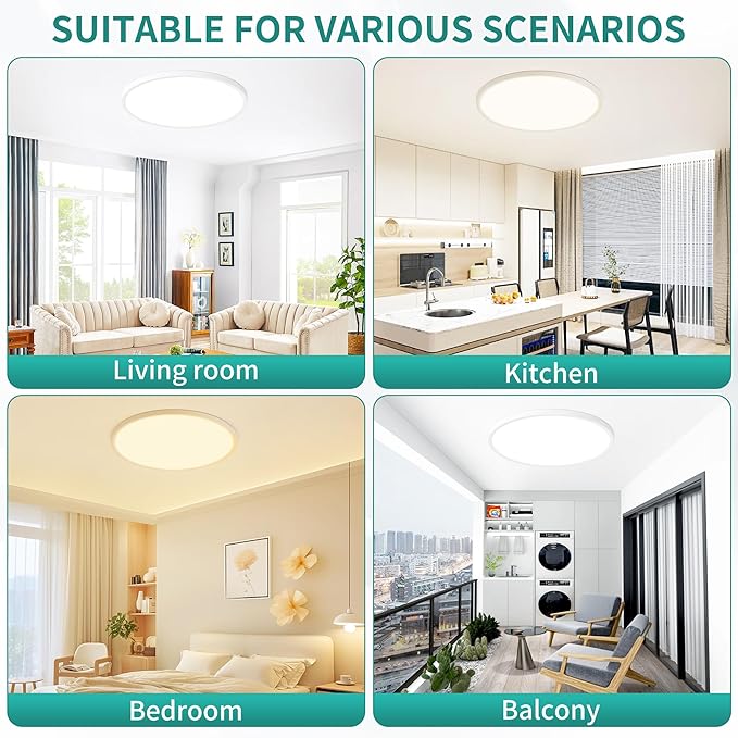 16 Inch LED Flush Mount Ceiling Light,32W Ultra-Thin Modern Round Light Fixture with Remote,Dimmable 3000K-6000K,White,3200LM,Memory & Night Light Mode for Bedroom, Kitchen,Living Room