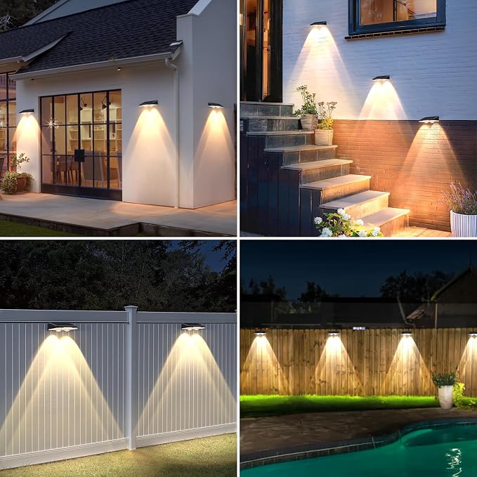 Solar Fence Lights Outdoor 12-Pack, Waterproof LED Fence Light Solar Powered with 3 Modes (3000K/4500K/6500K) for Outside, Deck, Step, Stairs, Balcony, Yard, Patio, Walkway, Pathway, Railing