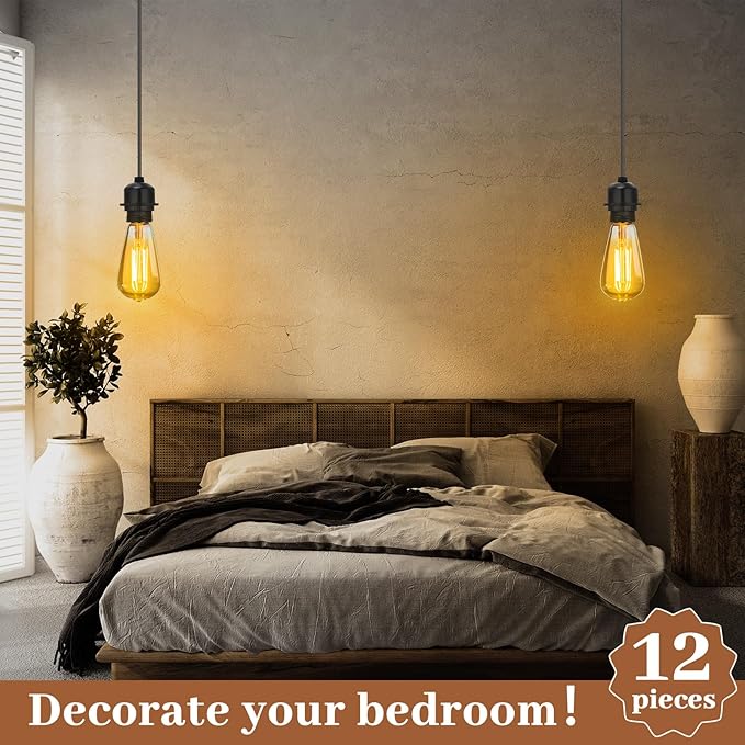 Retisee 12 Pack Industrial Mini Pendant Light Kit Bulk Mini Ceiling Hanging Light Fixtures E26 Lamp Socket Vintage Black Cord Pendant Light Fixtures Adjustable DIY Hanging Lamp Kit for Kitchen Bedroom