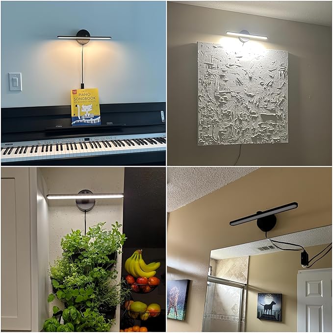 15.75" Plug in Bathroom Light Fixtures Modern Black Vanity Lights Over Mirror, 3000k Warm Light Non-Dimmable 12w Picture Light Led Wall Lights for Bedroom,Art,Poster,Gallery,Paintings