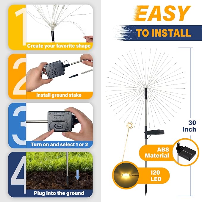 Solar Garden Lights Outdoor Decorative, 6pack 120 LED Firework Lights Waterproof,Solar Fairy Lights for Outside,Garden,Yard, Patio,Pathway,Flowerbed,Party(Multicolor)