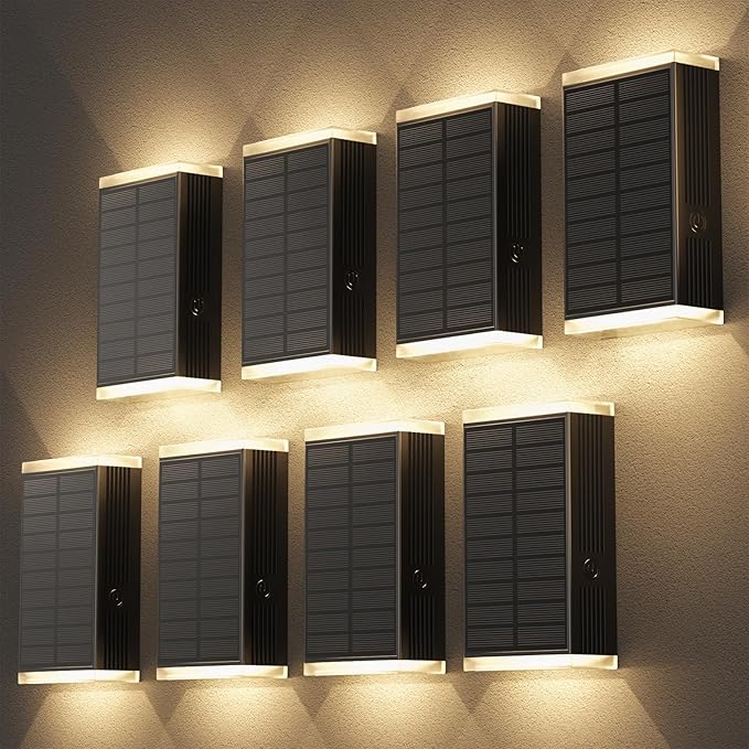 Solar Lights Outdoor ,3000/4500/6000K/RGB 13 Modes Dusk to Dawn Solar Wall Light Outdoor IP67 Waterproof Up and Down Solar Sconce Lights Front Door Light for House, Yard ,Garage, Porch,Fence (8PCS)