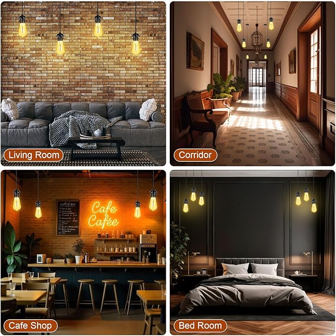 12 Pack Industrial Mini Pendant Light Kit Bulk, UL E26/E27 Lamp Socket 3.28 ft Adjustable Hanging Light Cord Kit Edison Vintage Retro Ceiling Lamp Fixture for Kitchen Bar Decor(Black)