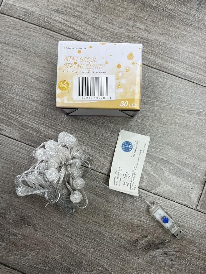 Upgrade Globe String Lights,10FT 30 LED USB Fairy Lights,8 Modes Crystal Crackle Ball Lights,Waterproof Decorative Christmas Lights for Indoor,Outdoor,Bedroom,Classroom,Wedding,Party,White