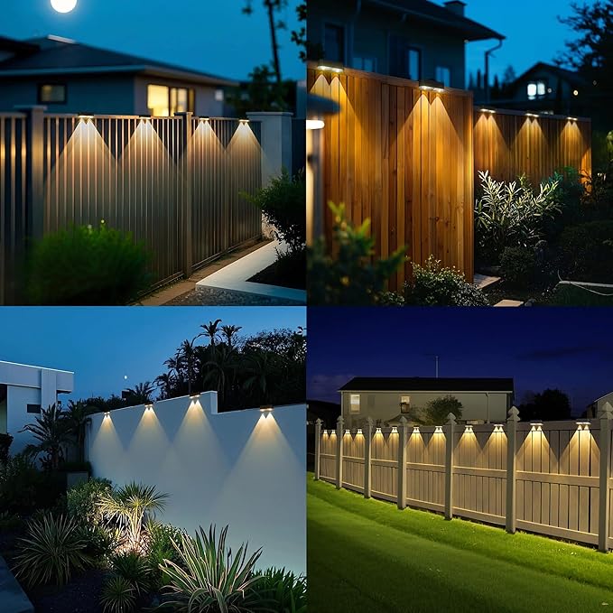 Peasur Solar Fence Lights Outdoor 6 Pack, Deck Light Solar Powered, Waterproof LED Step Lights for Railing Yard Patio Outside, Warm White