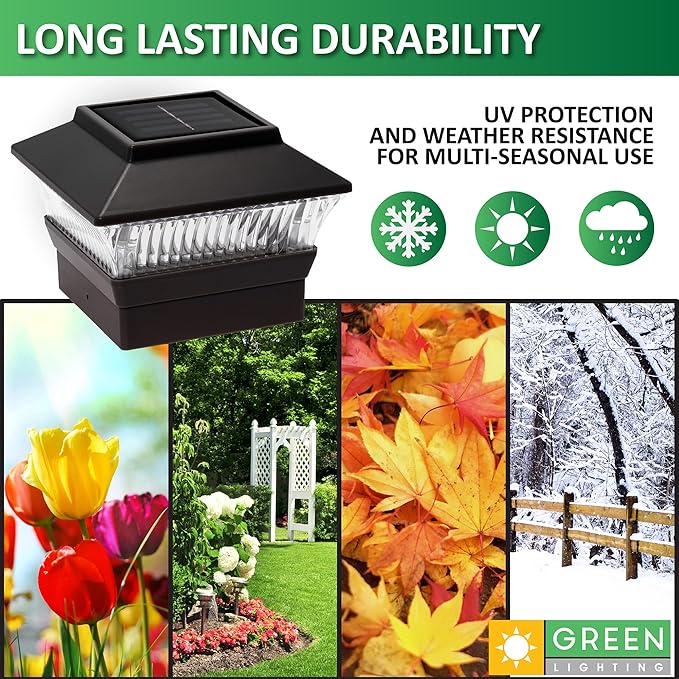 GreenLighting Standard #1 Solar Post Cap Lights Fits 4x4 Nominal Wood, 4x4 PCV/Vinyl Posts, Outdoor Fence Solar Powered Light, Landscaping, Deck, Garden, Includes Flush Mount Adapter Black 12 Pack