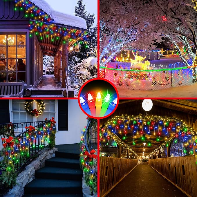 504LED 50ft Christmas Lights, 112Drops 12 Modes Multicolor Christmas String Lights Outdoor Dimmable, Waterproof Christmas Decoration Fairy Lights with Timer for Indoor Eaves Party Patio Window Fence