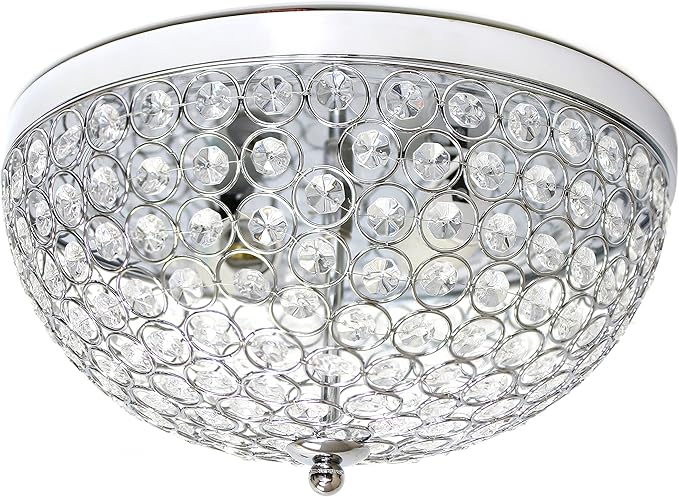 Elegant Designs FM1000-CHR Elipse Crystal 13 Inch Modern Metal 2 Light Bowl Shaped Ceiling Flush Mount Fixture, Chrome