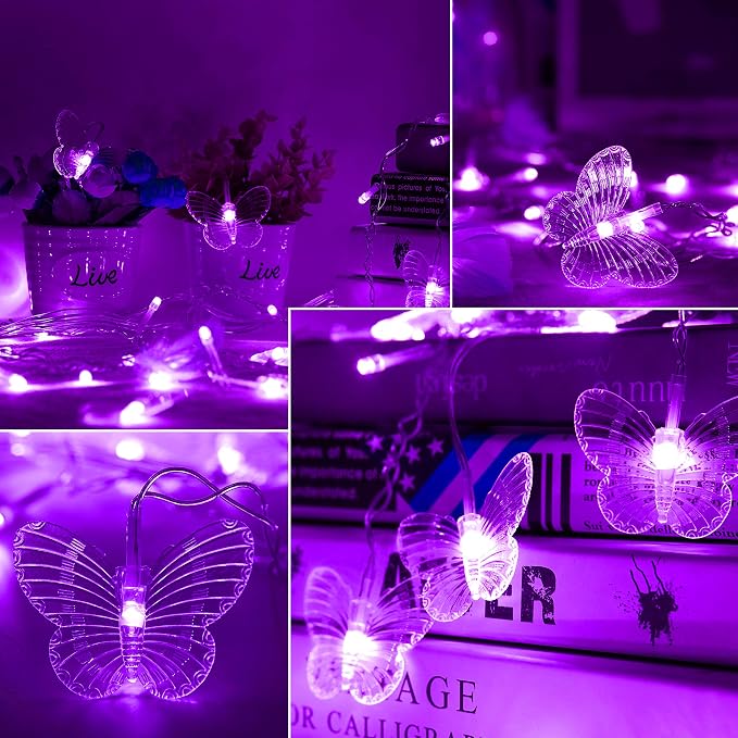 Curtain Butterfly String Light 20Ft 120LED Window USB Fairy Lights 24 Butterfly 8 Modes with Remote Control for Room Bedroom Patio Party Wedding Holiday Christmas Decoration (Purple)