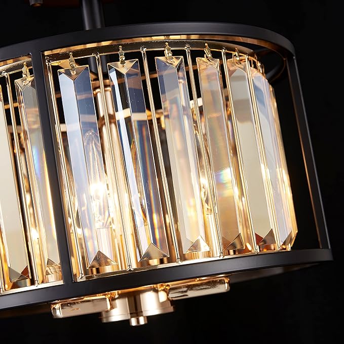 AGV LIGHTING CL005BB K9 Crystal Semi Flush Mount Ceiling Light Fixture, E12 Base 3-Lights, D13 x H15, Champagne Crystal Shade & Matte Black Finish Metal Frame
