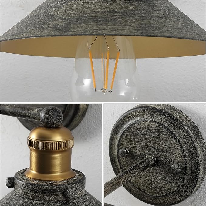 JONATHAN Y 17.5" Rustic Dark Gray/Brass Gold 2-Light Industrial Farmhouse Metal Vanity Light Wall Sconce, Metal Shade for Bathroom Mirror, Kitchen, Entryway, LED Bulb Included (JYL7427D)